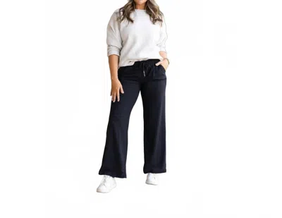 Julia Rose Morgan Casual Loose Fit Luxe Wide Leg Pants In Black In Blue