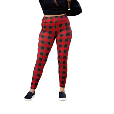 Julia Rose Plaid Leggings In Red/black In Multi