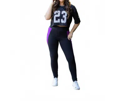 Julia Rose Presley Full Length Leggings In Black/ Purple Panel In Blue