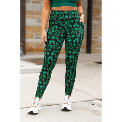 Julia Rose St Patricks Day Lucky Charm Leggings In Black/green In Multi