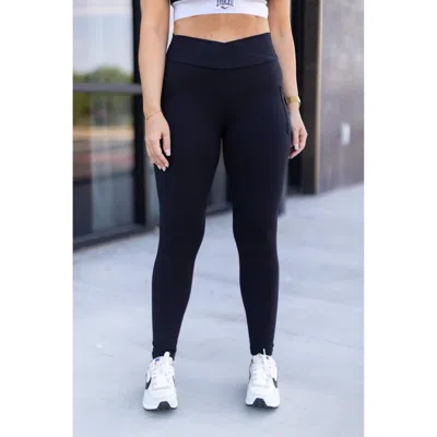 Julia Rose Stephanie Crossover Pocket Full Length Leggings In Black