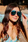 Julia Rose Unisex Alex High Quality Aviator Sunglasses In Black/blue In Multi