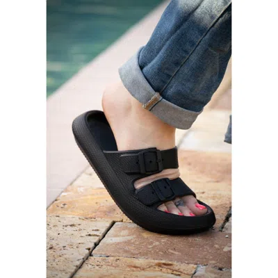 Julia Rose Women's Buckle Slides Sandal In Black