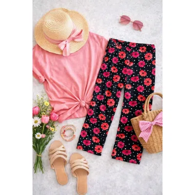Julia Rose Women's Lisa Floral Capri Leggings In Black/ Pink In Multi