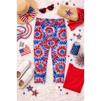 Julia Rose Women's Patriotic Tie Dye Capri Leggings In Blue/ Red In Multi