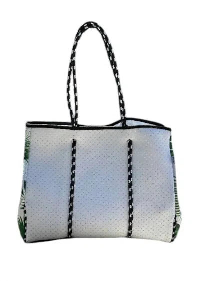 Julia Rose Women's Penny Palm Neoprene Tote Bag In White/green In Multi