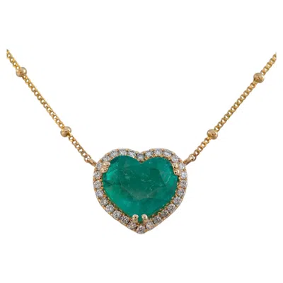Pre-owned Juliana 2.9ct Gia Certified Colombian Emerald Heart Pendant With Diamonds Halo, 14k Gold In Green