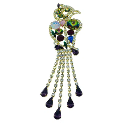 Pre-owned Juliana Delizza Elster Vintage Gold Colorful Ravioli Glass Parrot Bird Brooch In Multi