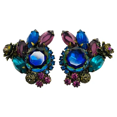 Pre-owned Juliana Vintage  Delizza Elster Gold Watermelon Glass Designer Clip On Earrings In Multi