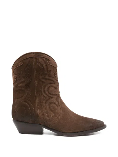Julie Dee Ankle Cowboy Boots In Brown