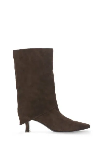 Julie Dee Texan Ankle Boots In Brown Suede