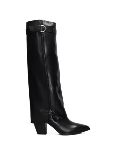 Julie Dee Buckled Fold-over Boots In Black