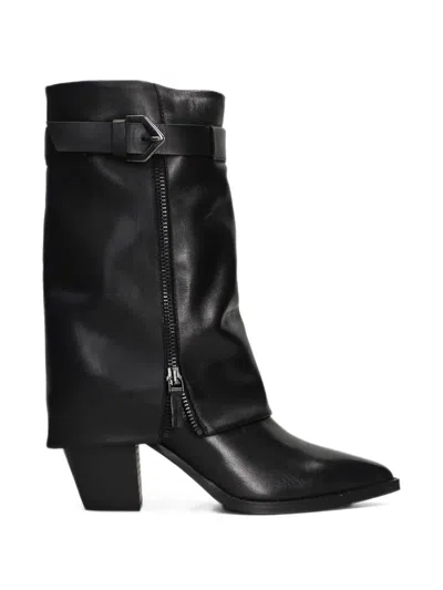 Julie Dee Buckled Foldover-top Boots In Black