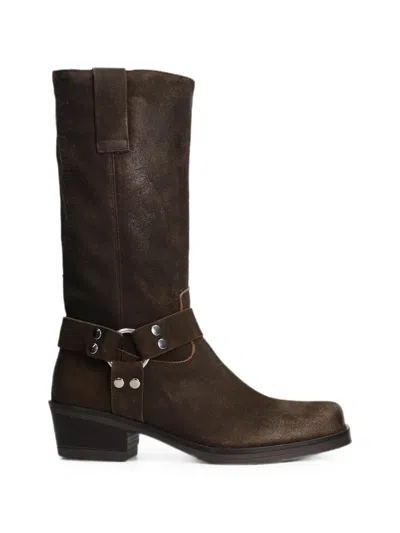 Julie Dee Buckled Harness Biker Boots In Brown