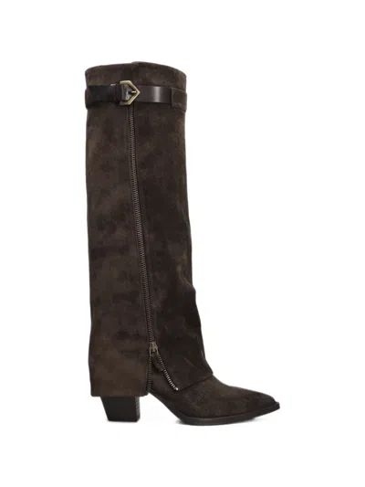 Julie Dee Buckled Suede Knee-high Boots In Brown