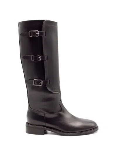 Julie Dee Buckle-strap Biker Boots In Black