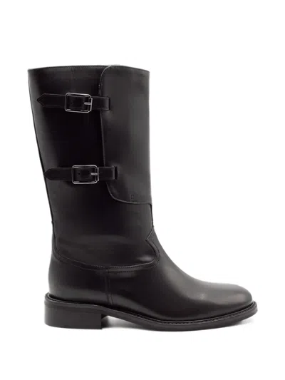 Julie Dee Buckle-strap Biker Boots In Black