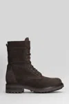 Julie Dee Combat Boots In Brown Suede In Burgundy