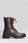 Julie Dee Combat Boots In Dark Brown Leather In Brown