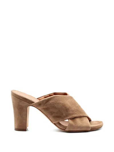 Julie Dee Criss-cross Suede Sandals In Neutral