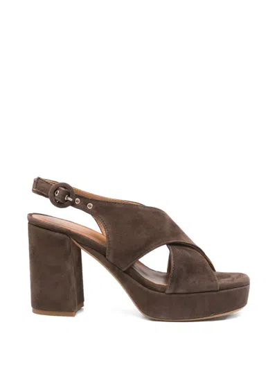 Julie Dee Crisscross-strap Platform-heel Sandals In Brown