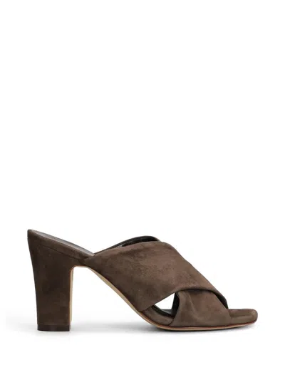 Julie Dee Crossover-strap Suede Mules In Brown
