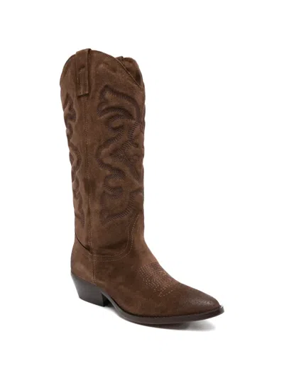 Julie Dee Embroidered Boots In Brown