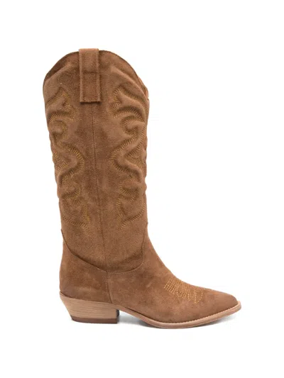 Julie Dee Embroidered Cowboy Boots In Brown