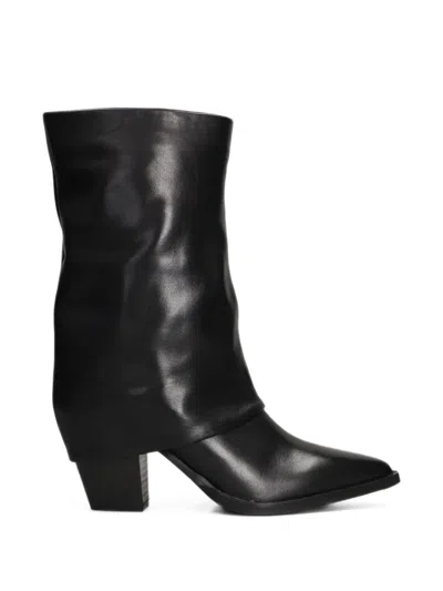 Julie Dee Foldover Pointed-toe Ankle Boots In Black