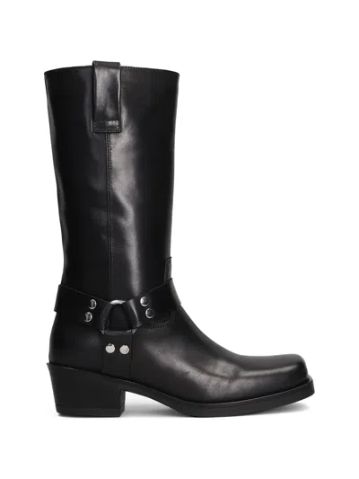 Julie Dee Harness Square-toe Biker Boots In Black