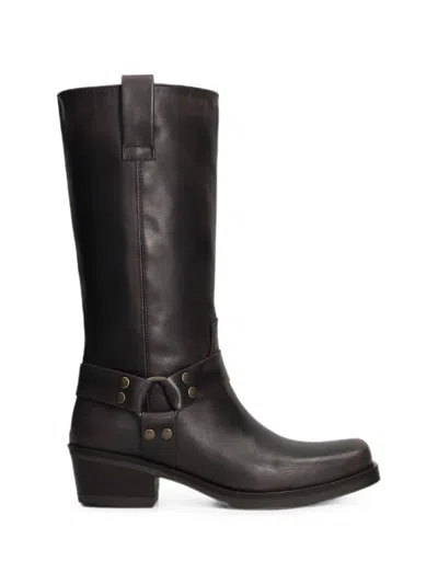 Julie Dee Harness-detail Square-toe Biker Boots In Black