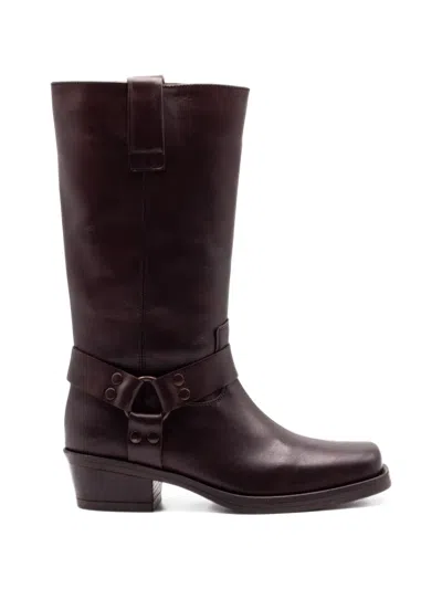 Julie Dee Harness-detail Square-toe Boots In Brown