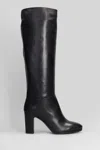 Julie Dee High Heels Boots In Black Leather In Black