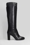 Julie Dee High Heels Boots In Black Leather In Multi