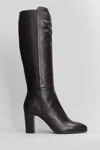 Julie Dee High Heels Boots In Dark Brown Leather In Multi
