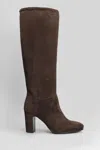 Julie Dee High Heels Boots In Dark Brown Suede In Brown
