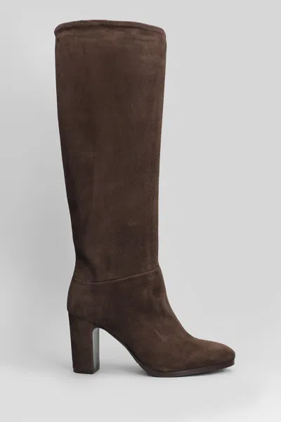Julie Dee High Heels Boots In Dark Brown Suede