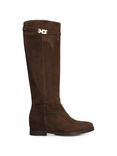 Julie Dee Knee-high Suede Boots In Brown