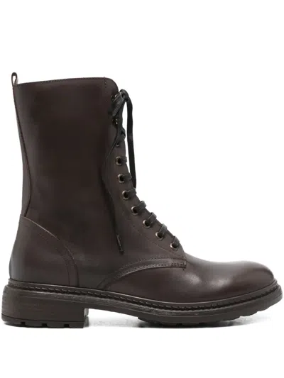 Julie Dee Lace-up Leather Boots In Brown