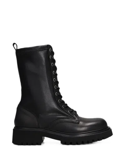 Julie Dee Lace-up Combat Boots In Black