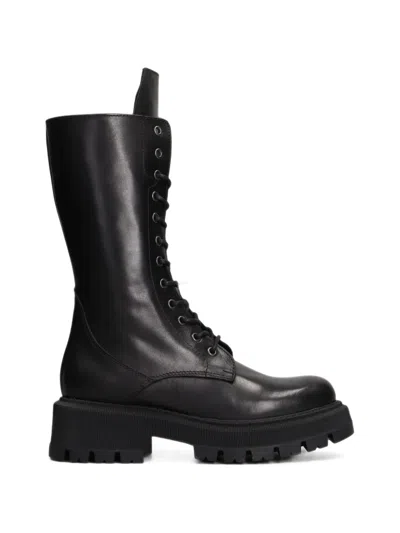 Julie Dee Lace-up Lug-sole Boots In Black