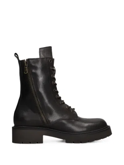 Julie Dee Lace-up Side-zip Boots In Brown