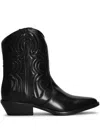 Julie Dee Texan Ankle Boots In Black Leather In Black