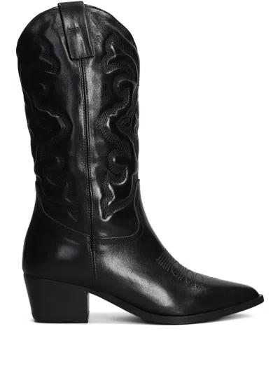 Julie Dee Texan Boots In Black Leather