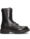 Julie Dee Leather Combat Boots In Black