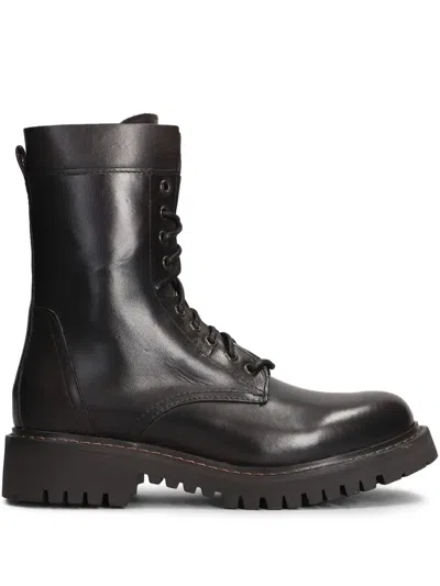 Julie Dee Leather Combat Boots In Black