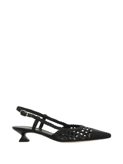 Julie Dee Leather Slingback Heeled Pumps In Black