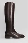 Julie Dee Low Heels Boots In Dark Brown Leather In Brown