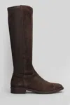 Julie Dee Low Heels Boots In Dark Brown Suede In Brown