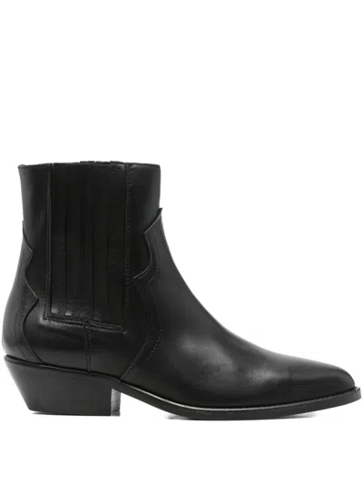 Julie Dee Panelled Leather Ankle Boots In Black